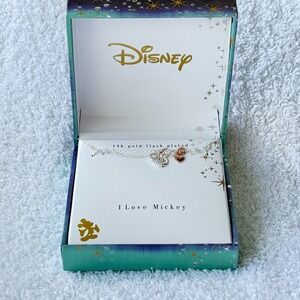 Disney I Love Mickey 14k Pink White Gold Flash Plated Necklace 16" Double  Layer